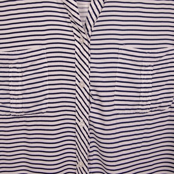 Chico's white and navy stripe button up shirt-3 - Picture 2 of 4